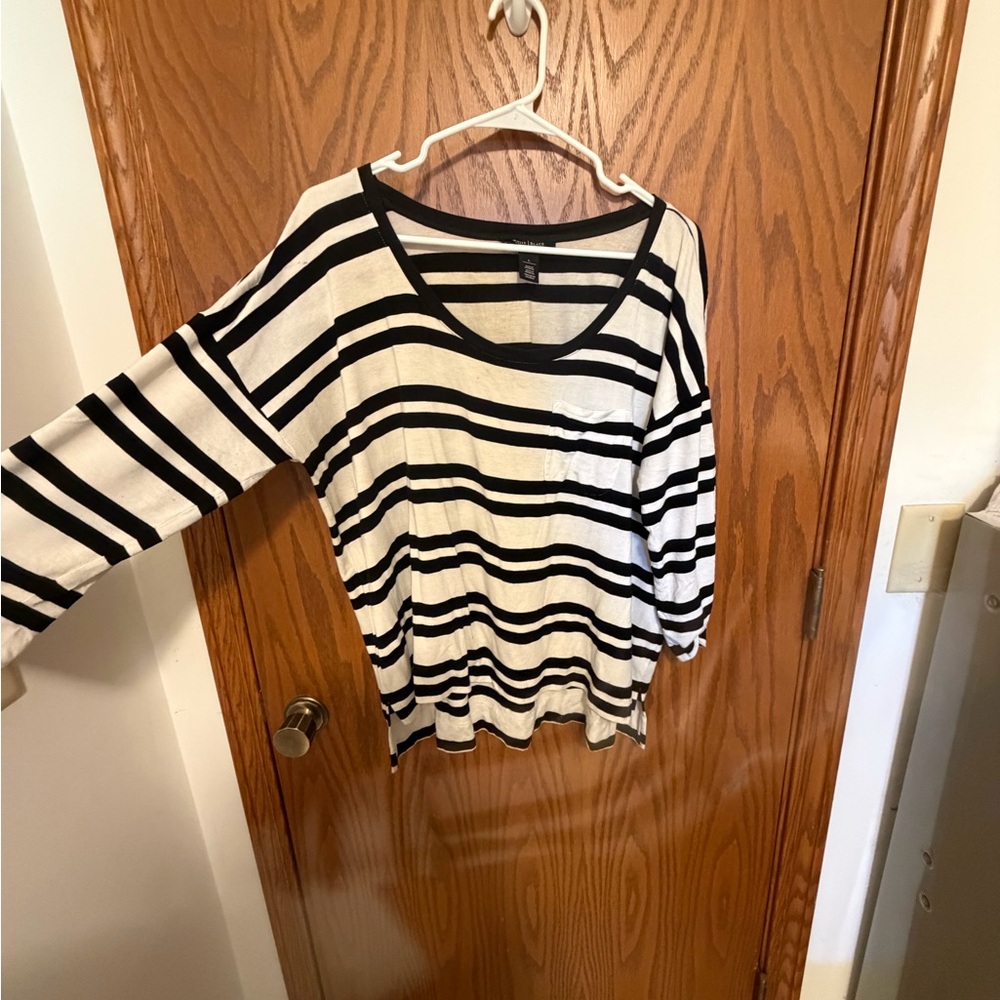 White House Black Market Black and White Striped Top